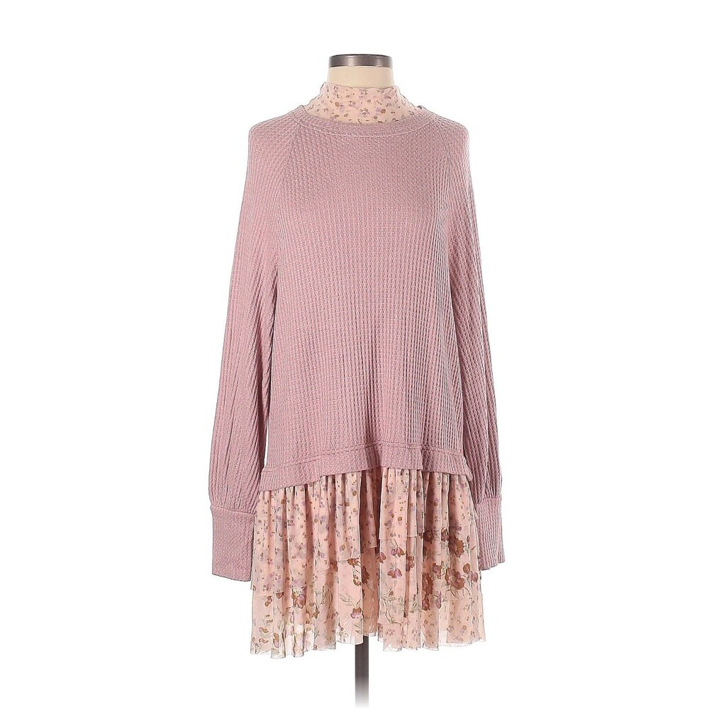 FREE PEOPLE Pink Floral Opposites Attract Mini Sweater Dress - S